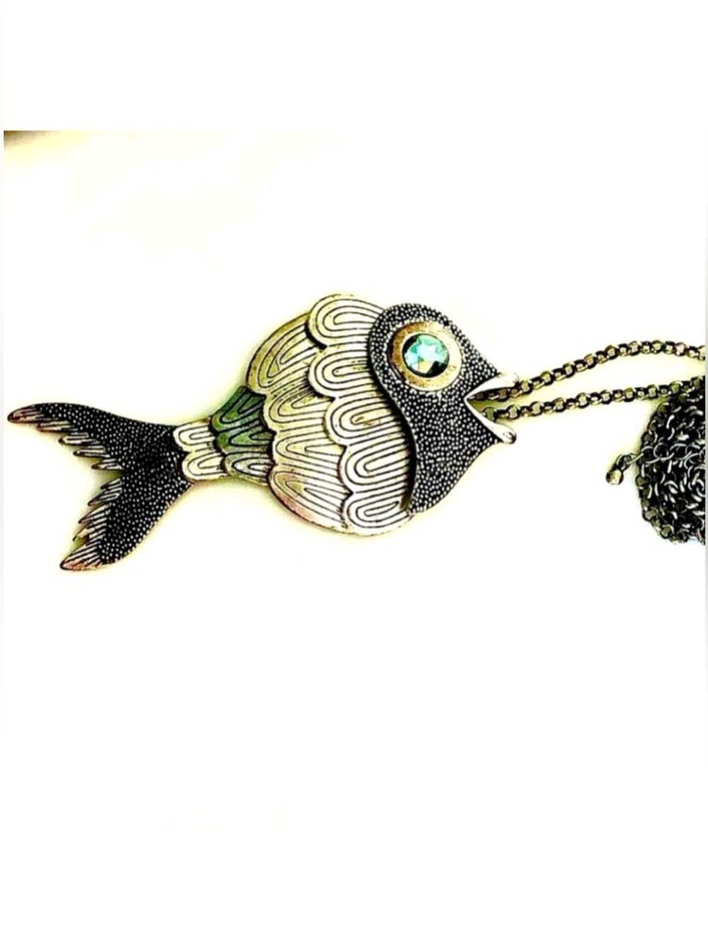 NWT ALEXANDRA'S ACCENTS Pewter Articulated Fish Pendant 33" Chain Necklace